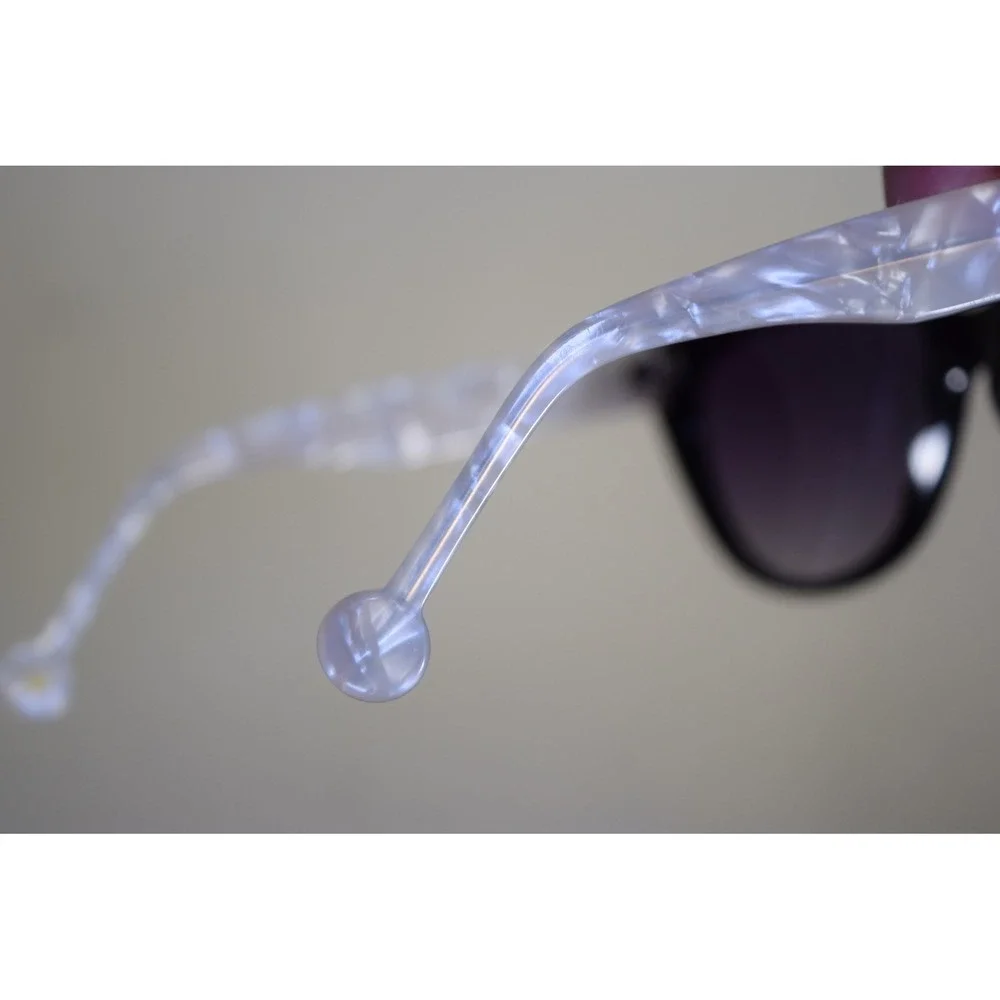 Anthropologie Ett:Twa Bastine Black Motif White Sunglasses 54 17 Oversized Cat
